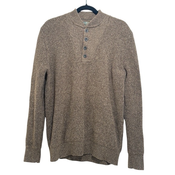 Eddie Bauer 1/4 Button Sweater Brown Chunky Knit Henley Fisherman Outdoor Tall L - Picture 1 of 16